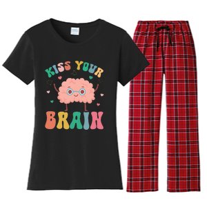 Teacher Kiss Your Brain Student Cute Funny Back To School Women's Flannel Pajama Set