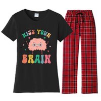 Teacher Kiss Your Brain Student Cute Funny Back To School Women's Flannel Pajama Set