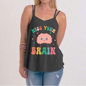 Teacher Kiss Your Brain Student Cute Funny Back To School Women's Strappy Tank