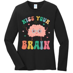 Teacher Kiss Your Brain Student Cute Funny Back To School Ladies Long Sleeve Shirt