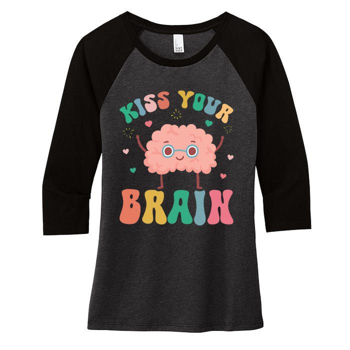 Teacher Kiss Your Brain Student Cute Funny Back To School Women's Tri-Blend 3/4-Sleeve Raglan Shirt