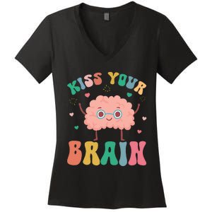 Teacher Kiss Your Brain Student Cute Funny Back To School Women's V-Neck T-Shirt