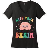 Teacher Kiss Your Brain Student Cute Funny Back To School Women's V-Neck T-Shirt