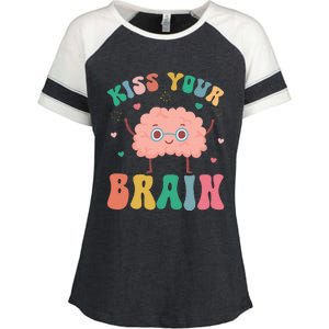 Teacher Kiss Your Brain Student Cute Funny Back To School Enza Ladies Jersey Colorblock Tee