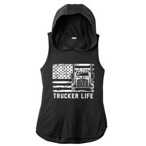 Trucker Life 18 Wheeler Freighter Truck Driver Ladies PosiCharge Tri-Blend Wicking Draft Hoodie Tank