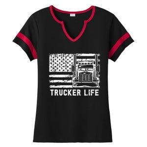 Trucker Life 18 Wheeler Freighter Truck Driver Ladies Halftime Notch Neck Tee