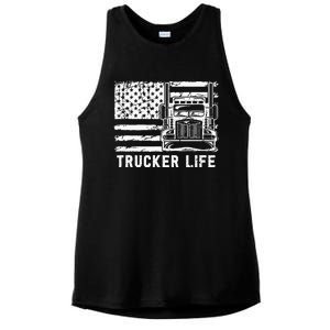 Trucker Life 18 Wheeler Freighter Truck Driver Ladies PosiCharge Tri-Blend Wicking Tank