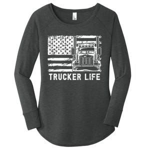 Trucker Life 18 Wheeler Freighter Truck Driver Women's Perfect Tri Tunic Long Sleeve Shirt