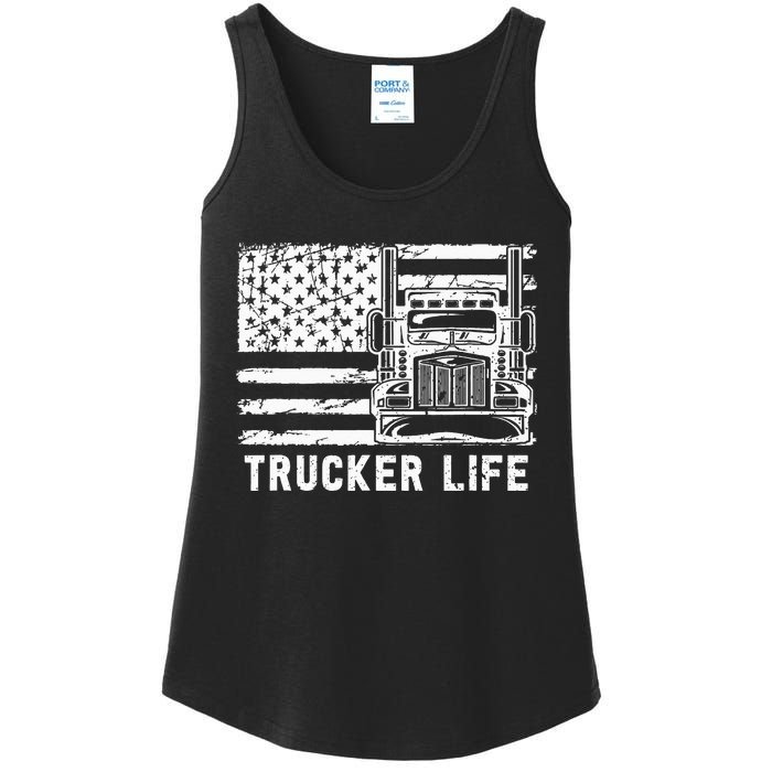 Trucker Life 18 Wheeler Freighter Truck Driver Ladies Essential Tank