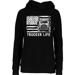 Trucker Life 18 Wheeler Freighter Truck Driver Womens Funnel Neck Pullover Hood