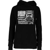 Trucker Life 18 Wheeler Freighter Truck Driver Womens Funnel Neck Pullover Hood