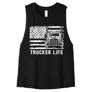 Trucker Life 18 Wheeler Freighter Truck Driver Women's Racerback Cropped Tank