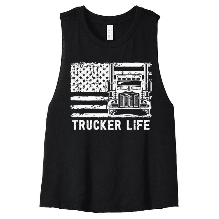 Trucker Life 18 Wheeler Freighter Truck Driver Women's Racerback Cropped Tank