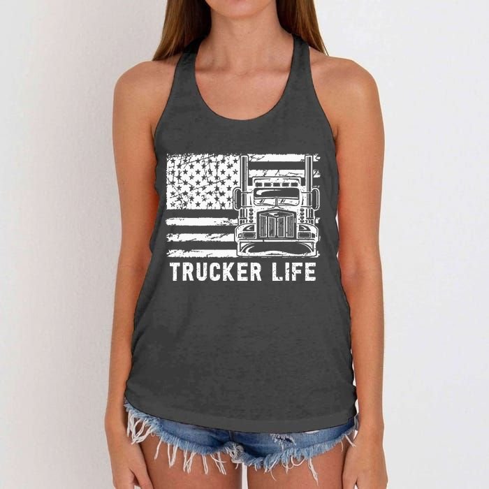 Trucker Life 18 Wheeler Freighter Truck Driver Women's Knotted Racerback Tank