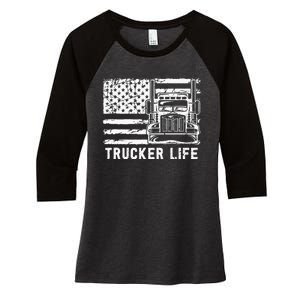 Trucker Life 18 Wheeler Freighter Truck Driver Women's Tri-Blend 3/4-Sleeve Raglan Shirt