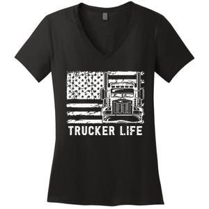 Trucker Life 18 Wheeler Freighter Truck Driver Women's V-Neck T-Shirt