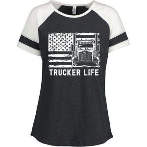 Trucker Life 18 Wheeler Freighter Truck Driver Enza Ladies Jersey Colorblock Tee