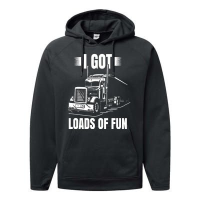 Trucker Lorry 18 Wheeler CDL Trailer Highway Truck Driver Performance Fleece Hoodie