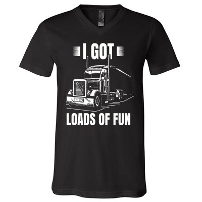 Trucker Lorry 18 Wheeler CDL Trailer Highway Truck Driver V-Neck T-Shirt