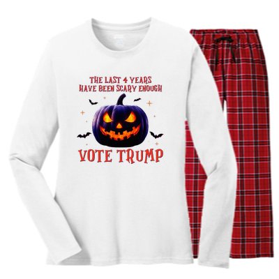 The Last 4 Years Have Been Scary Enough Vote Trump In 2024 Women's Long Sleeve Flannel Pajama Set 