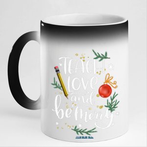 Teach Love And Be Merry Christmas Teacher Vneck 11oz Black Color Changing Mug