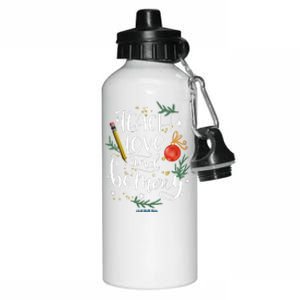 Teach Love And Be Merry Christmas Teacher Vneck Aluminum Water Bottle