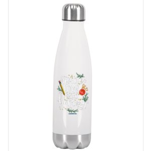 Teach Love And Be Merry Christmas Teacher Vneck Stainless Steel Insulated Water Bottle