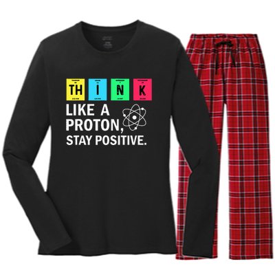 Think Like A Proton Stay Positive Funny Science Women's Long Sleeve Flannel Pajama Set 