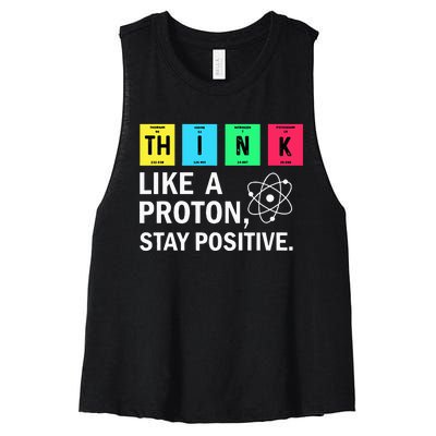 Think Like A Proton Stay Positive Funny Science Women's Racerback Cropped Tank