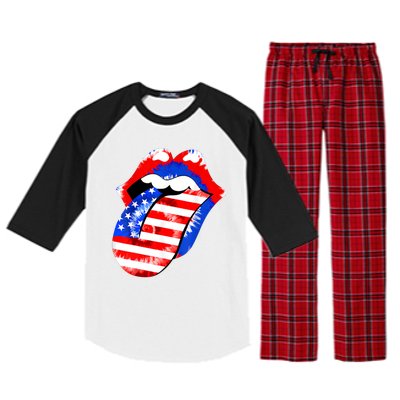 Tongue Lips American Flag 4th Of July Proud Tie Dye Raglan Sleeve Pajama Set