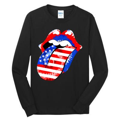 Tongue Lips American Flag 4th Of July Proud Tie Dye Tall Long Sleeve T-Shirt