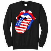 Tongue Lips American Flag 4th Of July Proud Tie Dye Tall Sweatshirt