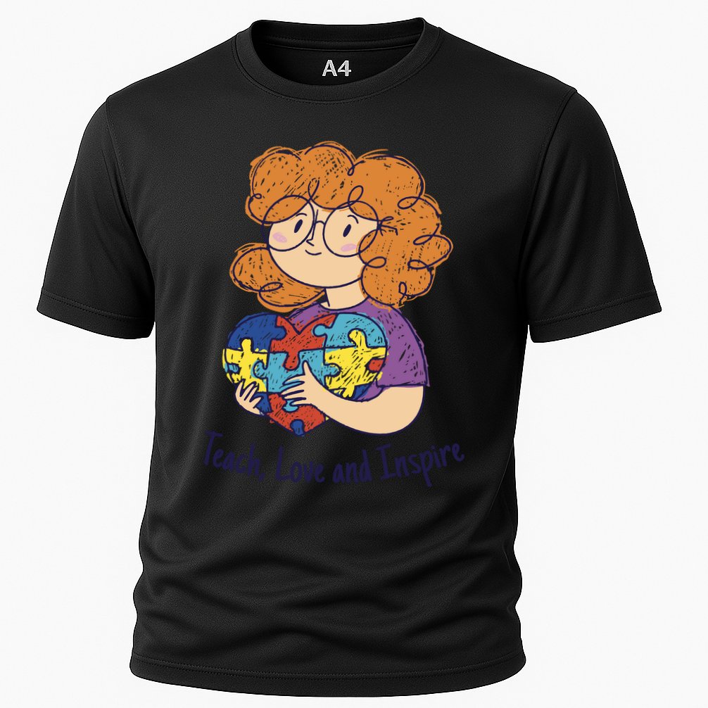 Teach Love And Inspire Teacher Autism Cooling Performance Crew T-Shirt