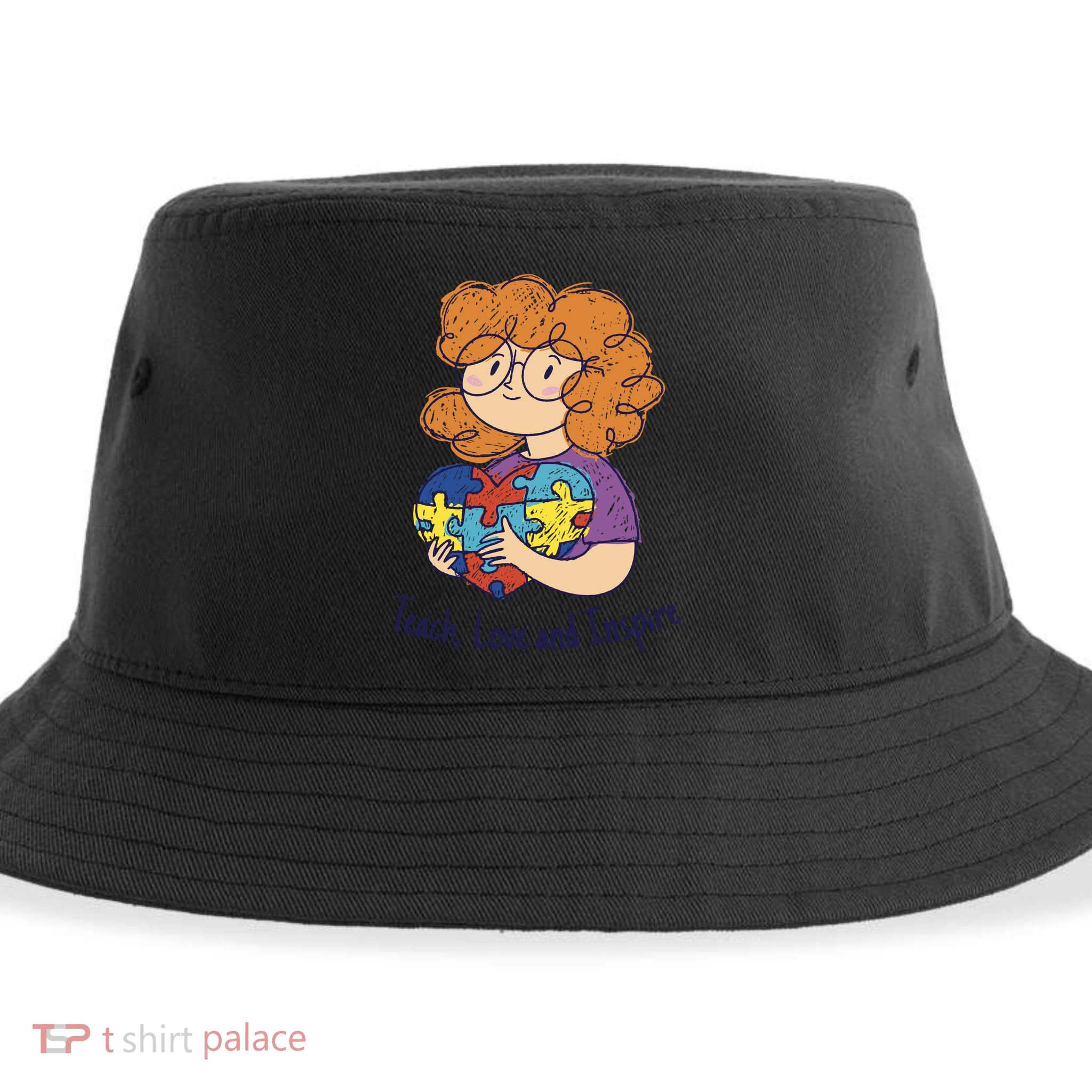 Teach Love And Inspire Teacher Autism Sustainable Bucket Hat