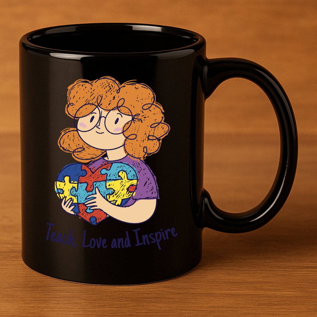 Teach Love And Inspire Teacher Autism 11oz C Handle Ceramic Mug