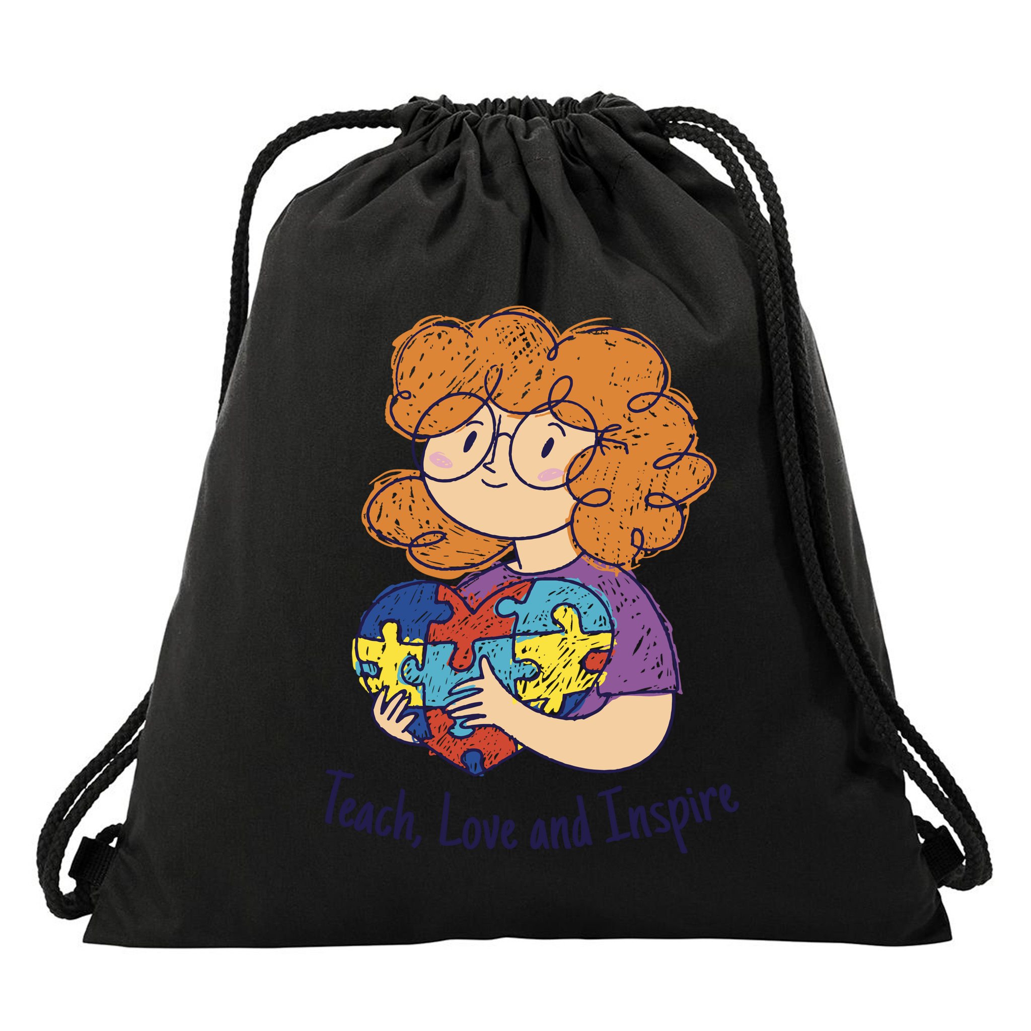 Teach Love And Inspire Teacher Autism Drawstring Bag