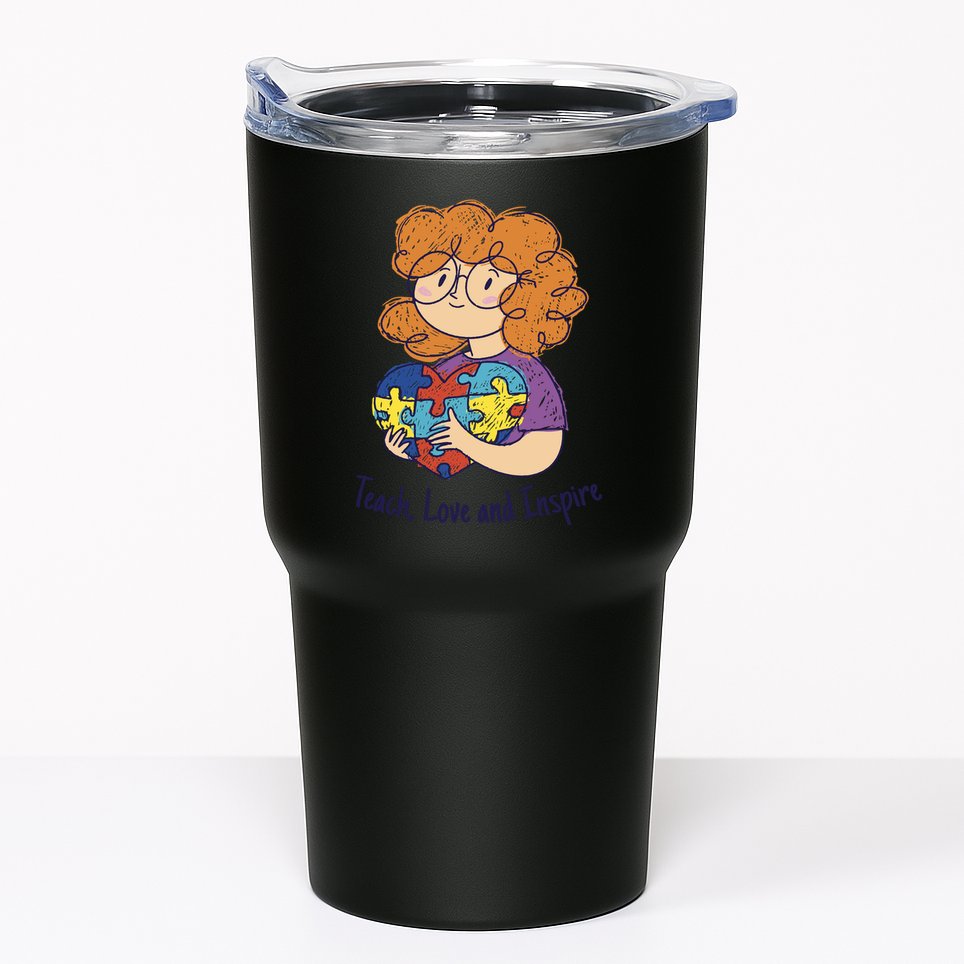 Teach Love And Inspire Teacher Autism Tumbler