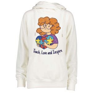 Teach Love And Inspire Teacher Autism Womens Funnel Neck Pullover Hood