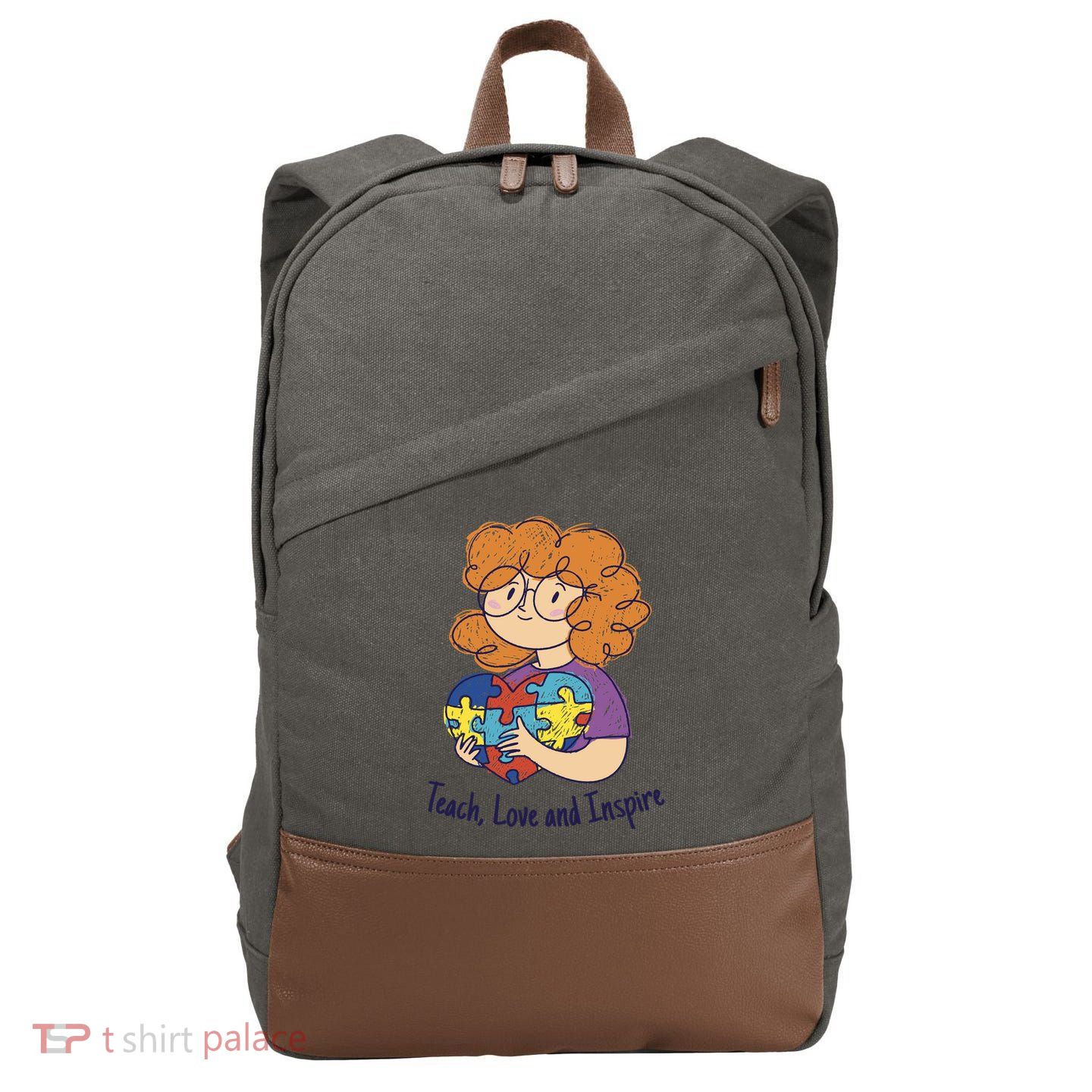 Teach Love And Inspire Teacher Autism Cotton Canvas Backpack