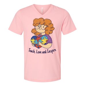 Teach Love And Inspire Teacher Autism V-Neck T-Shirt