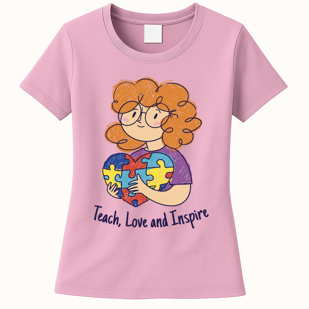 Teach Love And Inspire Teacher Autism Womens T-Shirt
