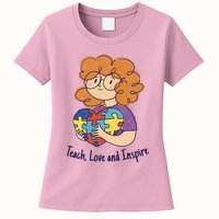Teach Love And Inspire Teacher Autism Womens T-Shirt