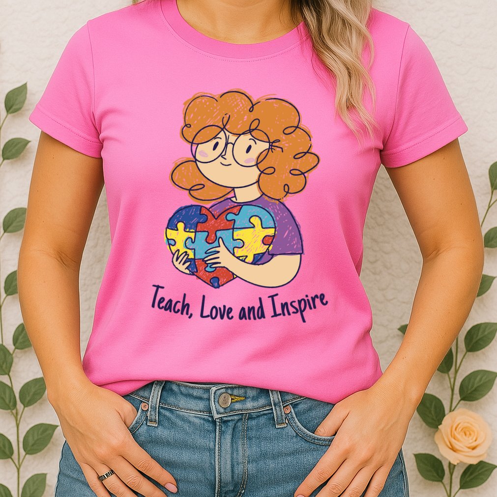 Teach Love And Inspire Teacher Autism Womens T-Shirt