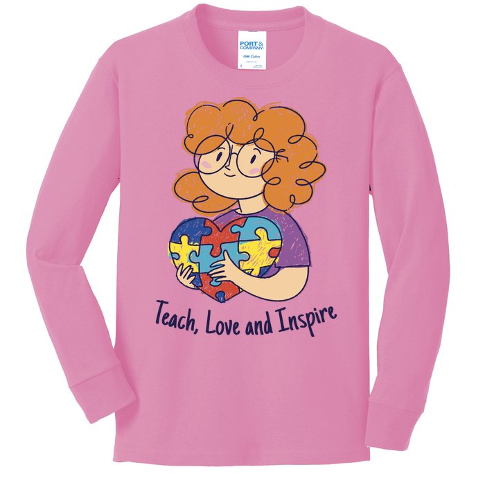 Teach Love And Inspire Teacher Autism Kids Long Sleeve Shirt