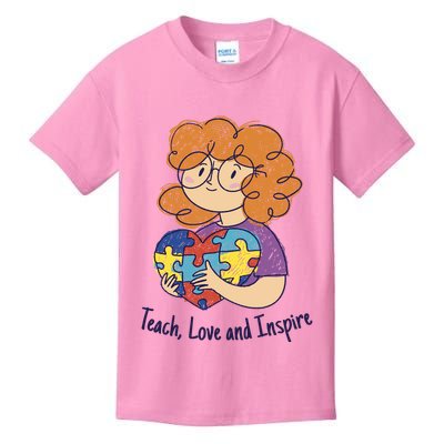 Teach Love And Inspire Teacher Autism Kids T-Shirt
