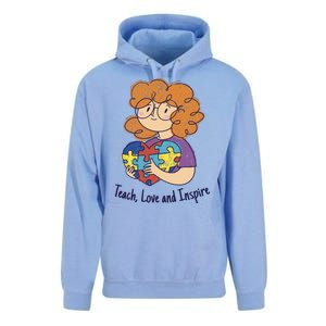 Teach Love And Inspire Teacher Autism Unisex Surf Hoodie