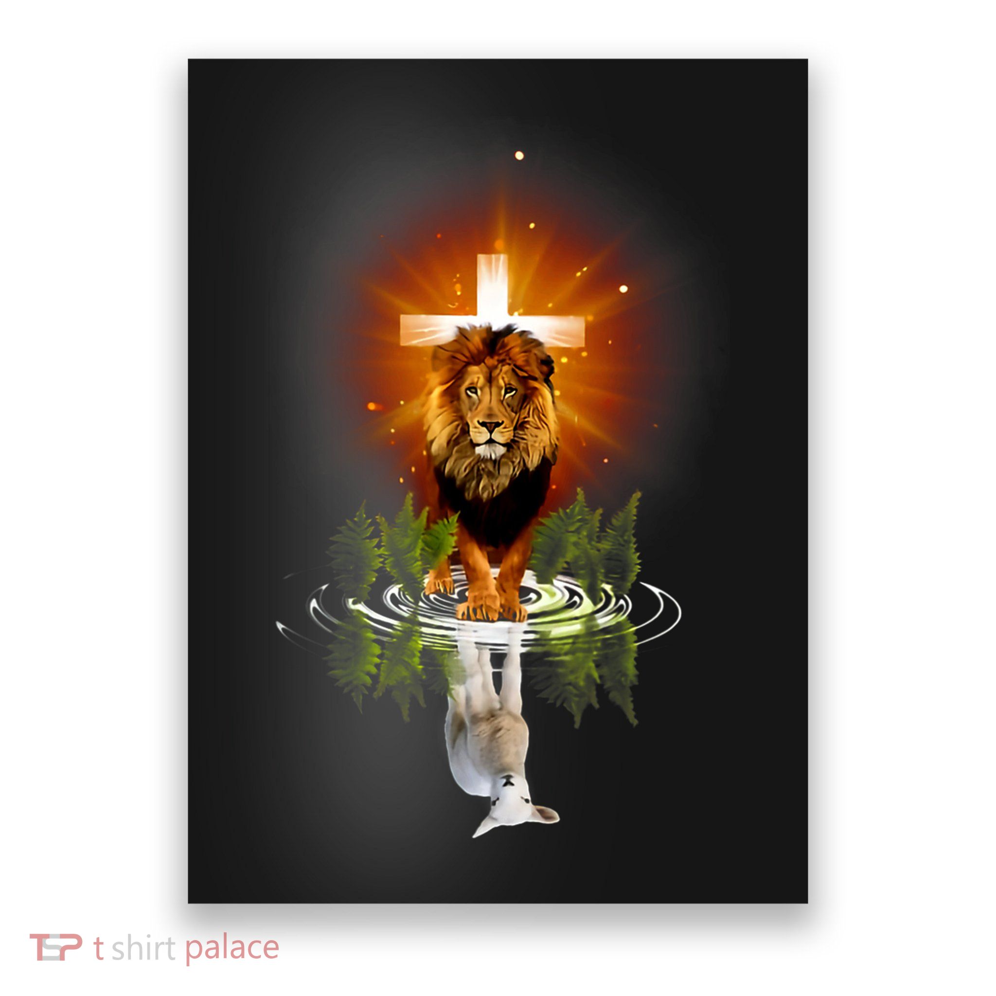 The Lion And The Lamb Water Reflection Jesus Christian Poster