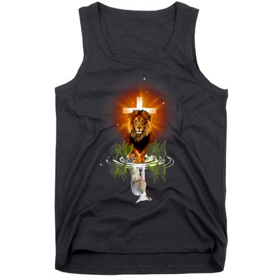 The Lion And The Lamb Water Reflection Jesus Christian Tank Top