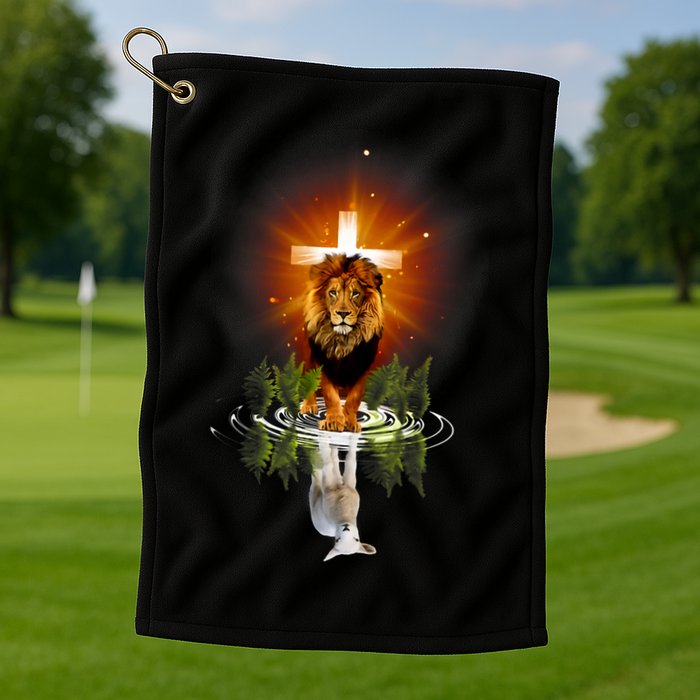 The Lion And The Lamb Water Reflection Jesus Christian Golf Towel