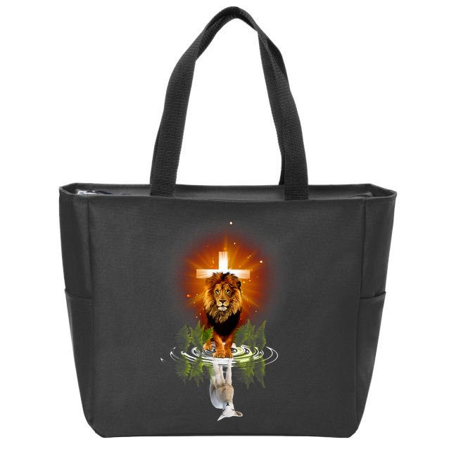 The Lion And The Lamb Water Reflection Jesus Christian Zip Tote Bag